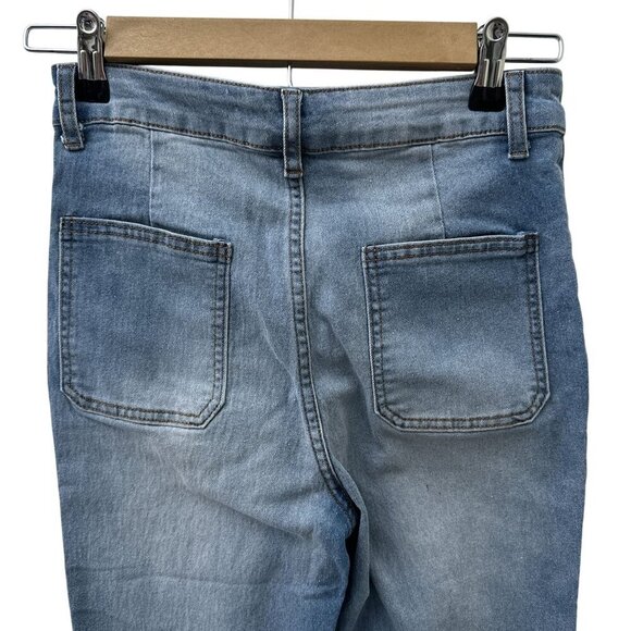 Sailor Gold Button Slim Wide-Leg Jean Light Wash Denim Women XS/24 - Picture 12 of 13